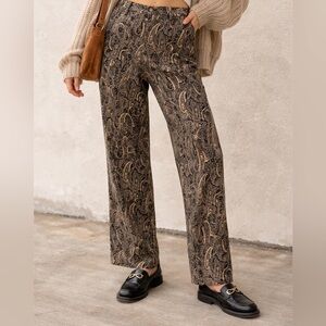 Vintage 90s Paisley Velvet Pants Boho High Rise Straight Leg Neutral Size 10